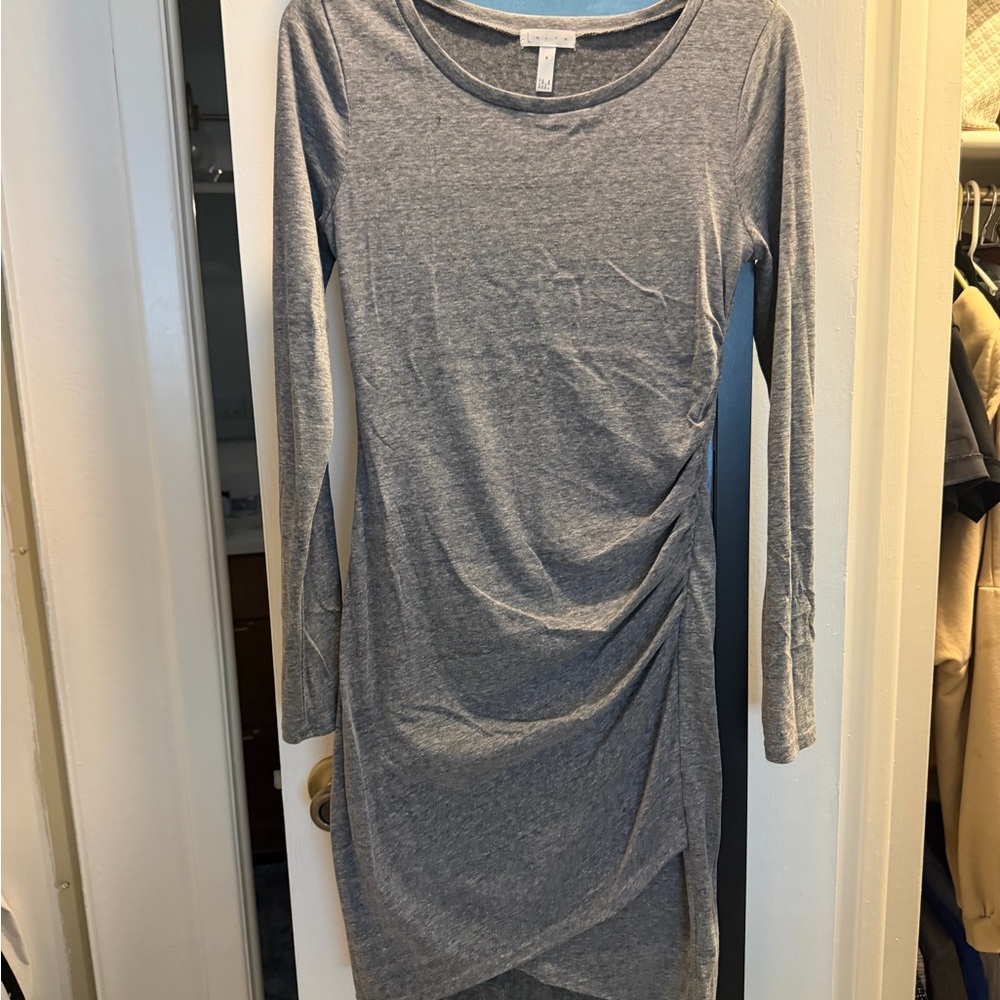Leith cotton Long-Sleeve Ruched Grey Dress